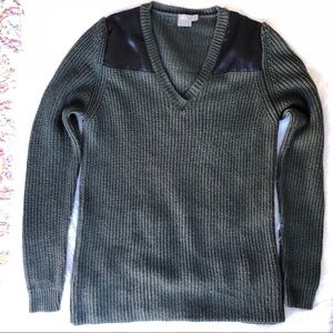 Asos Green Knit Sweater With Faux Leather Shoulder